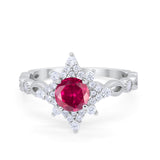 Floral Vintage Style Wedding Engagement Ring Round Cubic Zirconia 925 Sterling Silver