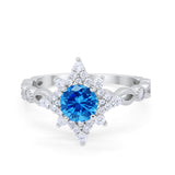 Floral Vintage Style Wedding Engagement Ring Round Cubic Zirconia 925 Sterling Silver