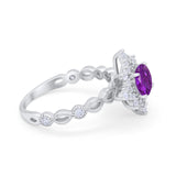 Floral Vintage Style Wedding Engagement Ring Round Cubic Zirconia 925 Sterling Silver