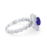Floral Vintage Style Wedding Engagement Ring Round Cubic Zirconia 925 Sterling Silver