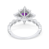 Floral Vintage Style Wedding Engagement Ring Round Cubic Zirconia 925 Sterling Silver