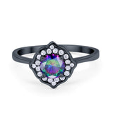 Halo Wedding Engagement Bridal Ring Art Deco Round Cubic Zirconia 925 Sterling Silver