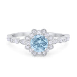 Art Deco Floral Style Wedding Engagemnet Ring Round Cubic Zirconia 925 Sterling Silver