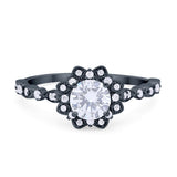 Art Deco Floral Style Wedding Engagemnet Ring Round Cubic Zirconia 925 Sterling Silver