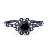 Art Deco Floral Style Wedding Engagemnet Ring Round Cubic Zirconia 925 Sterling Silver