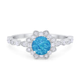 Art Deco Floral Style Wedding Engagemnet Ring Round Cubic Zirconia 925 Sterling Silver