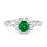 Art Deco Floral Style Wedding Engagemnet Ring Round Cubic Zirconia 925 Sterling Silver