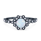 Art Deco Floral Style Wedding Engagemnet Ring Round Cubic Zirconia 925 Sterling Silver