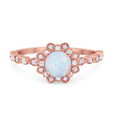 Art Deco Floral Style Wedding Engagemnet Ring Round Cubic Zirconia 925 Sterling Silver