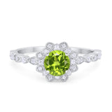 Art Deco Floral Style Wedding Engagemnet Ring Round Cubic Zirconia 925 Sterling Silver