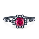 Art Deco Floral Style Wedding Engagemnet Ring Round Cubic Zirconia 925 Sterling Silver