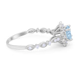 Art Deco Floral Style Wedding Engagemnet Ring Round Cubic Zirconia 925 Sterling Silver