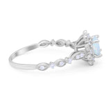 Art Deco Floral Style Wedding Engagemnet Ring Round Cubic Zirconia 925 Sterling Silver