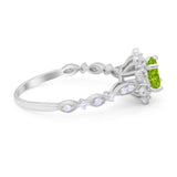 Art Deco Floral Style Wedding Engagemnet Ring Round Cubic Zirconia 925 Sterling Silver