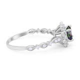 Art Deco Floral Style Wedding Engagemnet Ring Round Cubic Zirconia 925 Sterling Silver