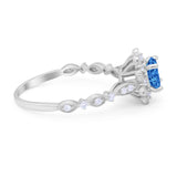 Art Deco Floral Style Wedding Engagemnet Ring Round Cubic Zirconia 925 Sterling Silver