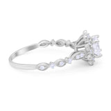 Art Deco Floral Style Wedding Engagemnet Ring Round Cubic Zirconia 925 Sterling Silver