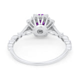 Art Deco Floral Style Wedding Engagemnet Ring Round Cubic Zirconia 925 Sterling Silver