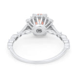 Art Deco Floral Style Wedding Engagemnet Ring Round Cubic Zirconia 925 Sterling Silver