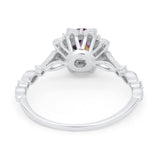Art Deco Floral Style Wedding Engagemnet Ring Round Cubic Zirconia 925 Sterling Silver