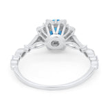Art Deco Floral Style Wedding Engagemnet Ring Round Cubic Zirconia 925 Sterling Silver
