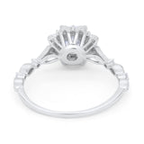 Art Deco Floral Style Wedding Engagemnet Ring Round Cubic Zirconia 925 Sterling Silver