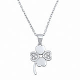 Clover Leaf Necklace Round Simulated Cubic Zirconia 925 Sterling Silver