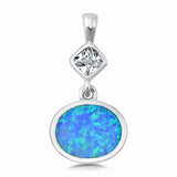 Oval Dangling Pendant Square Princess Cut Cubic Zirconia Created Opal 925 Sterling Silver Choose Color