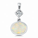 Oval Dangling Pendant Square Princess Cut Cubic Zirconia Created Opal 925 Sterling Silver Choose Color