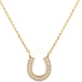 Horseshoe Necklace Pendant Round Cubic Zirconia 925 Sterling Silver Choose Color Horse Shoe - Blue Apple Jewelry