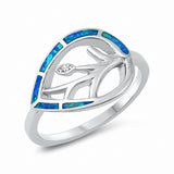 Leaf Ring Round Cubic Zirconia Created Opal Solid 925 Sterling Silver Choose Color
