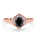 Teardrop Filigree Wedding Ring Round Simulated Cubic Zirconia 925 Sterling Silver
