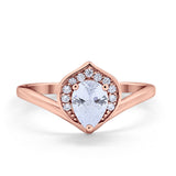 Teardrop Filigree Wedding Ring Round Simulated Cubic Zirconia 925 Sterling Silver