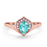 Teardrop Filigree Wedding Ring Round Simulated Cubic Zirconia 925 Sterling Silver