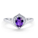 Teardrop Filigree Wedding Ring Round Simulated Cubic Zirconia 925 Sterling Silver