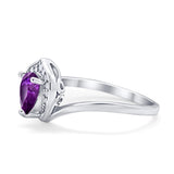 Teardrop Filigree Wedding Ring Round Simulated Cubic Zirconia 925 Sterling Silver