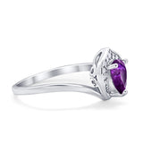 Teardrop Filigree Wedding Ring Round Simulated Cubic Zirconia 925 Sterling Silver