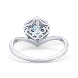 Teardrop Filigree Wedding Ring Round Simulated Cubic Zirconia 925 Sterling Silver