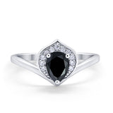 Teardrop Filigree Wedding Ring Round Simulated Cubic Zirconia 925 Sterling Silver