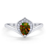 Teardrop Filigree Wedding Ring Round Simulated Cubic Zirconia 925 Sterling Silver