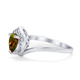 Teardrop Filigree Wedding Ring Round Simulated Cubic Zirconia 925 Sterling Silver
