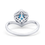 Teardrop Filigree Wedding Ring Round Simulated Cubic Zirconia 925 Sterling Silver
