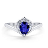 Teardrop Filigree Wedding Ring Round Simulated Cubic Zirconia 925 Sterling Silver