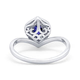 Teardrop Filigree Wedding Ring Round Simulated Cubic Zirconia 925 Sterling Silver