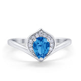 Teardrop Filigree Wedding Ring Round Simulated Cubic Zirconia 925 Sterling Silver
