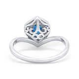 Teardrop Filigree Wedding Ring Round Simulated Cubic Zirconia 925 Sterling Silver