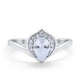 Teardrop Filigree Wedding Ring Round Simulated Cubic Zirconia 925 Sterling Silver