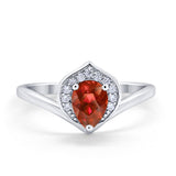 Teardrop Filigree Wedding Ring Round Simulated Cubic Zirconia 925 Sterling Silver