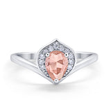 Teardrop Filigree Wedding Ring Round Simulated Cubic Zirconia 925 Sterling Silver