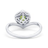 Teardrop Filigree Wedding Ring Round Simulated Cubic Zirconia 925 Sterling Silver